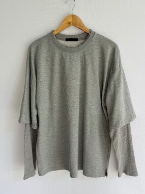 OAK & FORT Men‘s XL Gray Double Layer Sleeve Crew Neck Sweatshirt